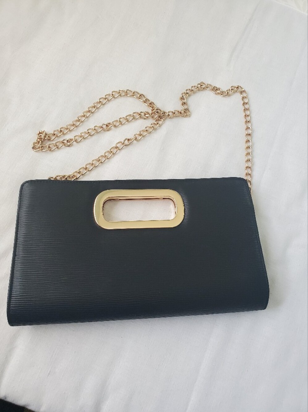Call It Spring Black Vinyl Clutch Purse w/gold-tone Chain Shoulder Strap NWOT